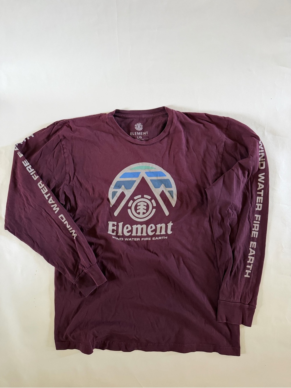 Element Men's Long-Sleeve Graphic Tee in Maroon with Blue Accent